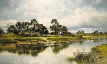 Severn Side Sabrinas Stream à Kempsey sur le paysage de la rivière Benjamin Williams Leader Peinture à l'huile